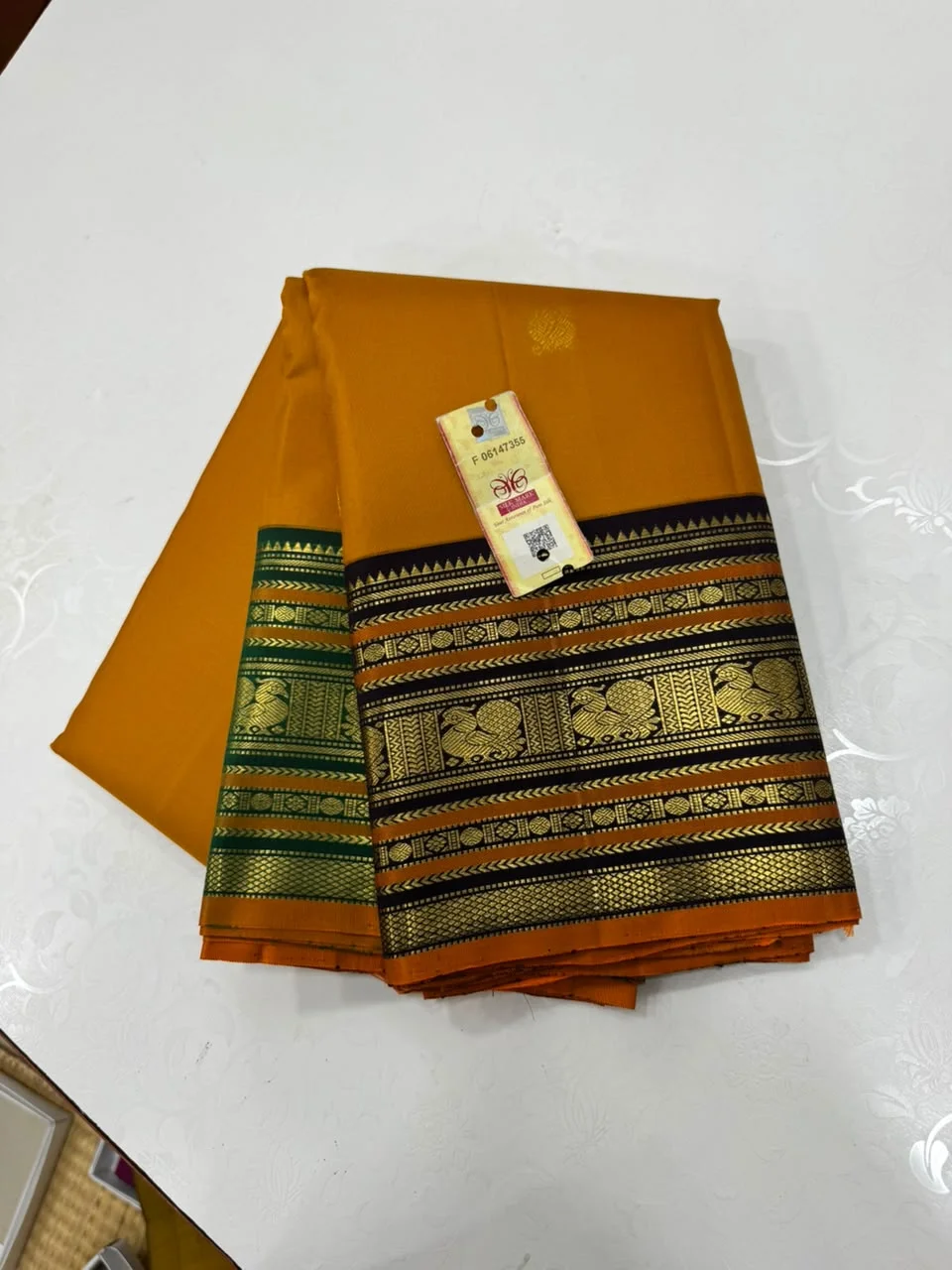 Mustard Yellow Kanchipuram Handloom Silk Saree